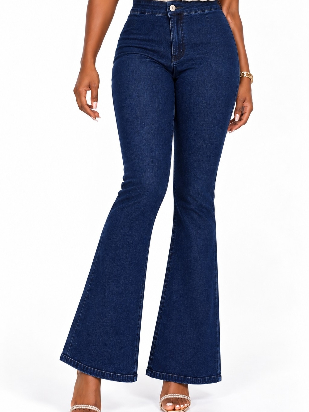 Dark Indigo High-Waisted Stretch Denim Flare Bell Bottom Jeans